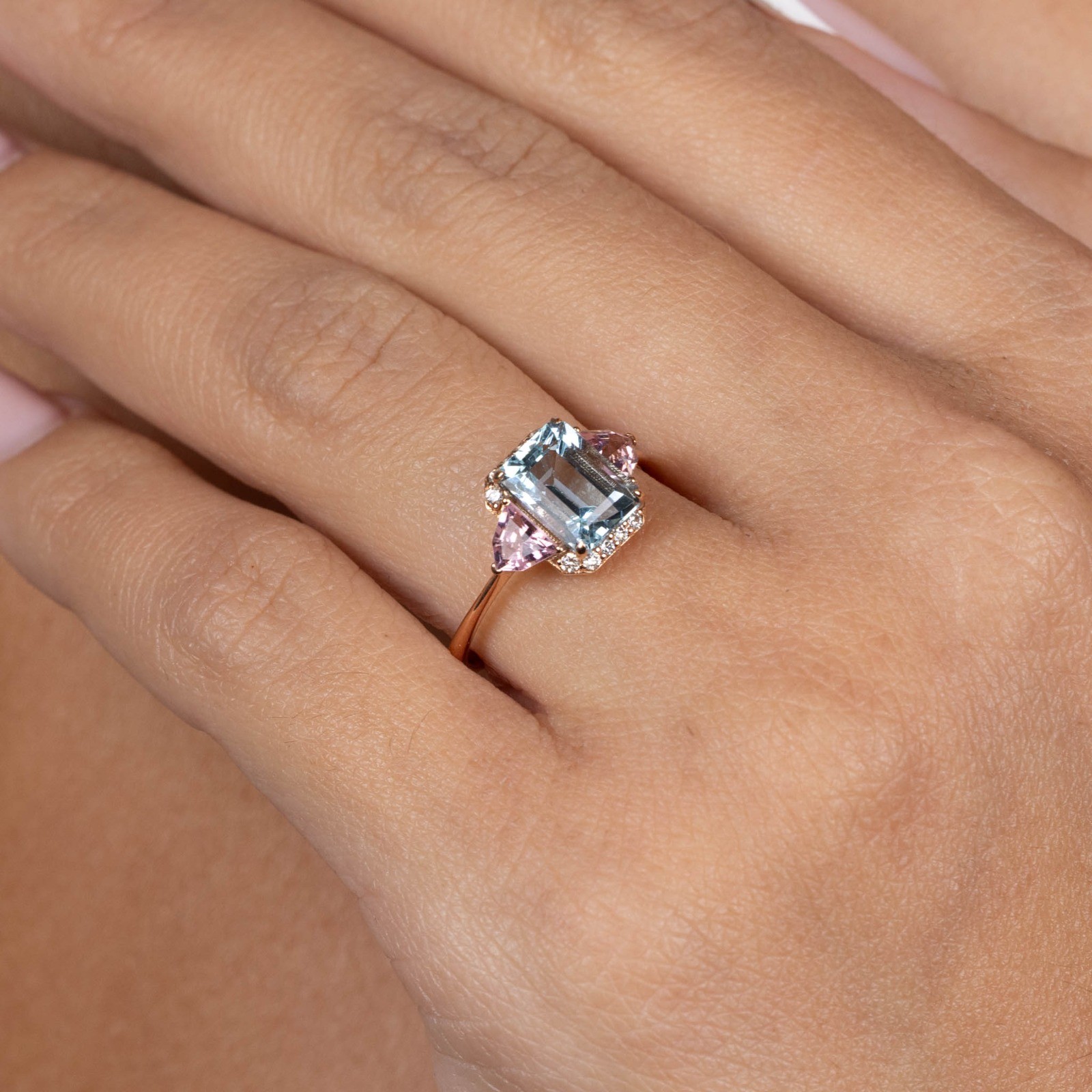  Inel Aur Roz 18K, Aquamarine 1.93 Ct, Turmalina Roz 0.57 Ct, Diamante 0.10 Ct 3