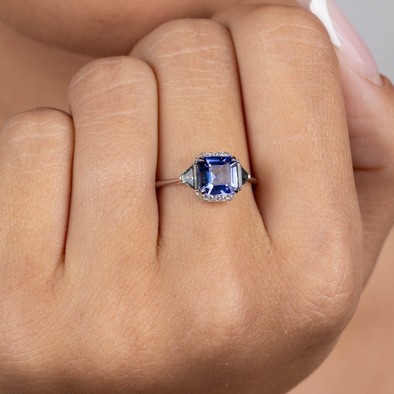 Inel Aur Alb 18K, Tanzanite 1.56 Ct,  Turmalina Verde 0.34 Ct, Diamante 0.06 Ct 2