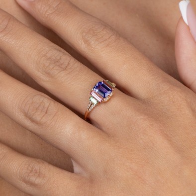  Inel Aur Roz 18K, Tanzanite 0.98 Ct, Turmalina Roz 0.35 Ct, Turmalina Verde 0.26 Ct,  Diamante 0.12 Ct 3