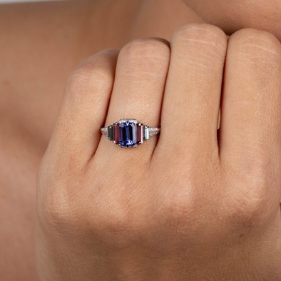  Inel Aur Alb 18K, Tanzanite 1.05 Ct, Turmalina Roz 0.38 Ct, Turmalina Verde 0.25 Ct, Diamante 0.11 Ct 2