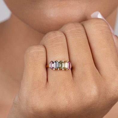  Inel Aur Galben 18K, Safire Multicolore 1.53 Ct, Diamante 0.05 Ct 2