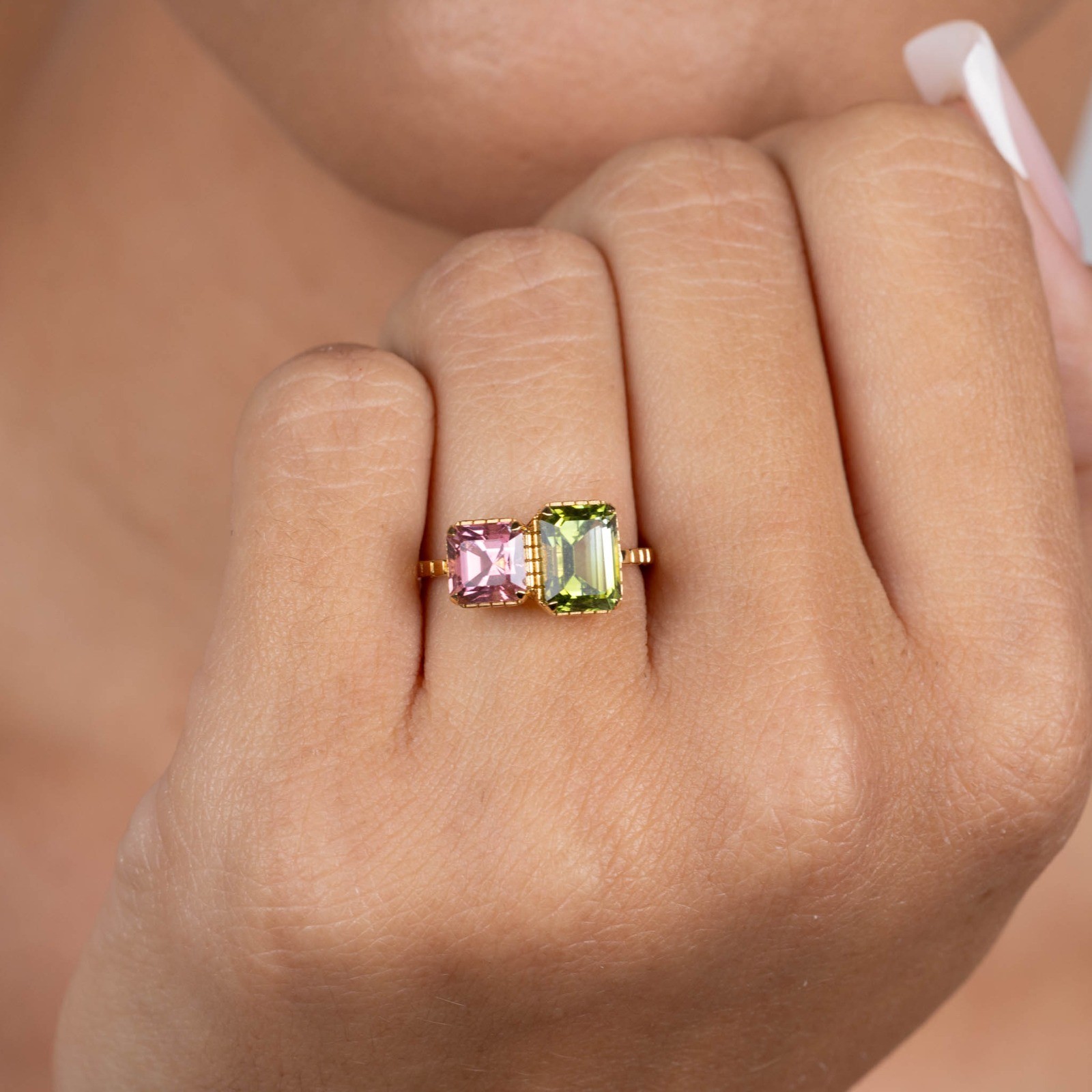  Inel Aur Roz 18K, Turmalina Verde 1.78 Ct, Turmalina Roz 1.28 Ct 2