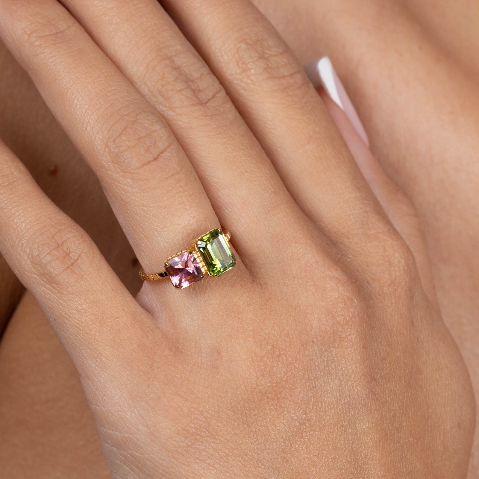  Inel Aur Roz 18K, Turmalina Verde 1.78 Ct, Turmalina Roz 1.28 Ct 3