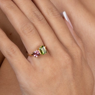  Inel Aur Roz 18K, Turmalina Verde 1.78 Ct, Turmalina Roz 1.28 Ct 3