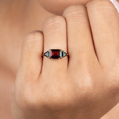  Inel Aur Roz 18K, Turmalina Roz 1.29 Ct, Turmalina Verde 0.41 Ct,  Diamante 0.05 Ct 2