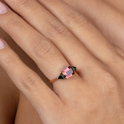  Inel Aur Roz 18K, Turmalina Roz 1.29 Ct, Turmalina Verde 0.41 Ct,  Diamante 0.05 Ct 3