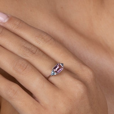  Inel Aur Alb 18K, Turmalina Roz 1.34 Ct, Aquamarine 0.36 ct, Diamante 0.05 Ct 3