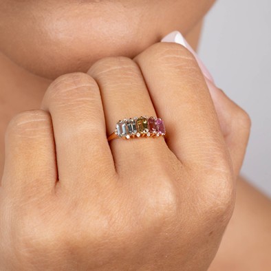  Inel Aur Roz 18K, Safire Multicolore 1.73 ct, Diamante 0.06 Ct 2