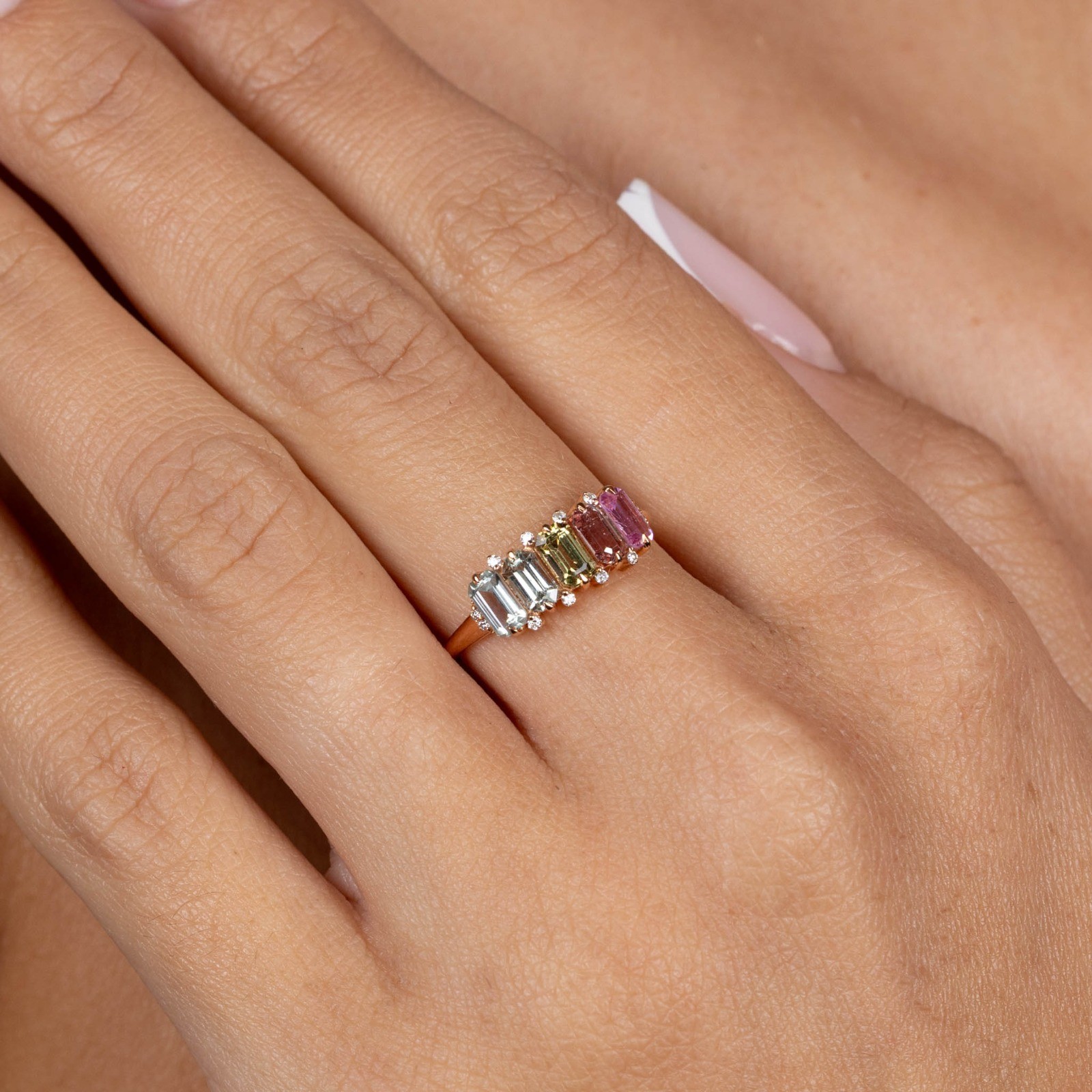  Inel Aur Roz 18K, Safire Multicolore 1.73 ct, Diamante 0.06 Ct 3