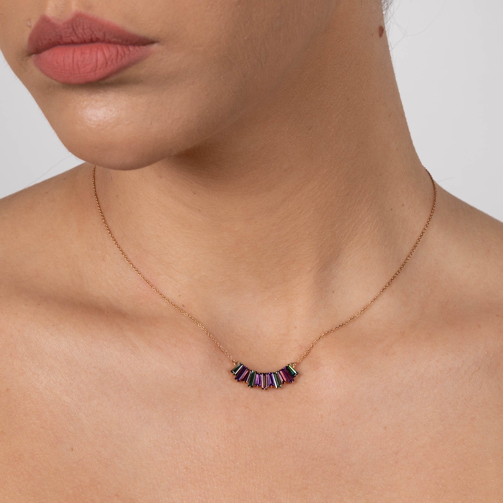  Colier Aur Roz 18K, Ametist, Turmalina, 1.88 Ct 2