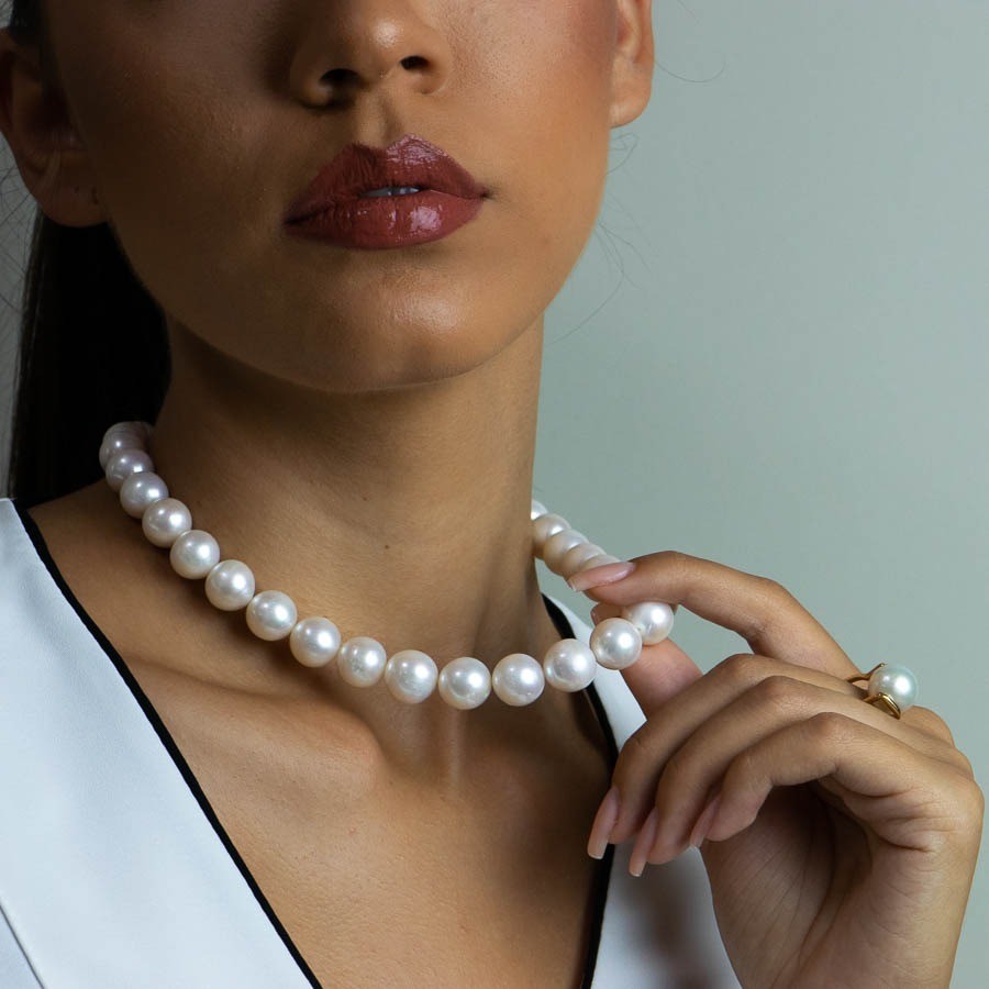  Colier Aur Galben 14k, Perle 12 mm 2