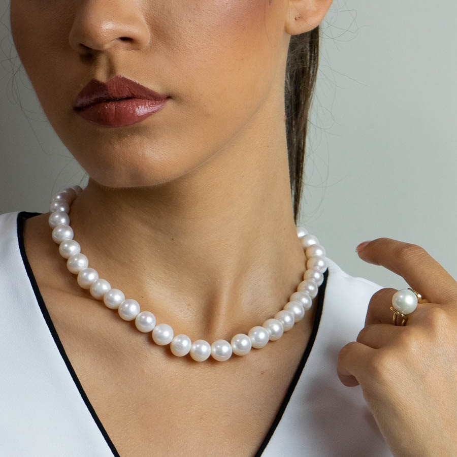  Colier Aur Galben 14k, Perle 12 mm 3