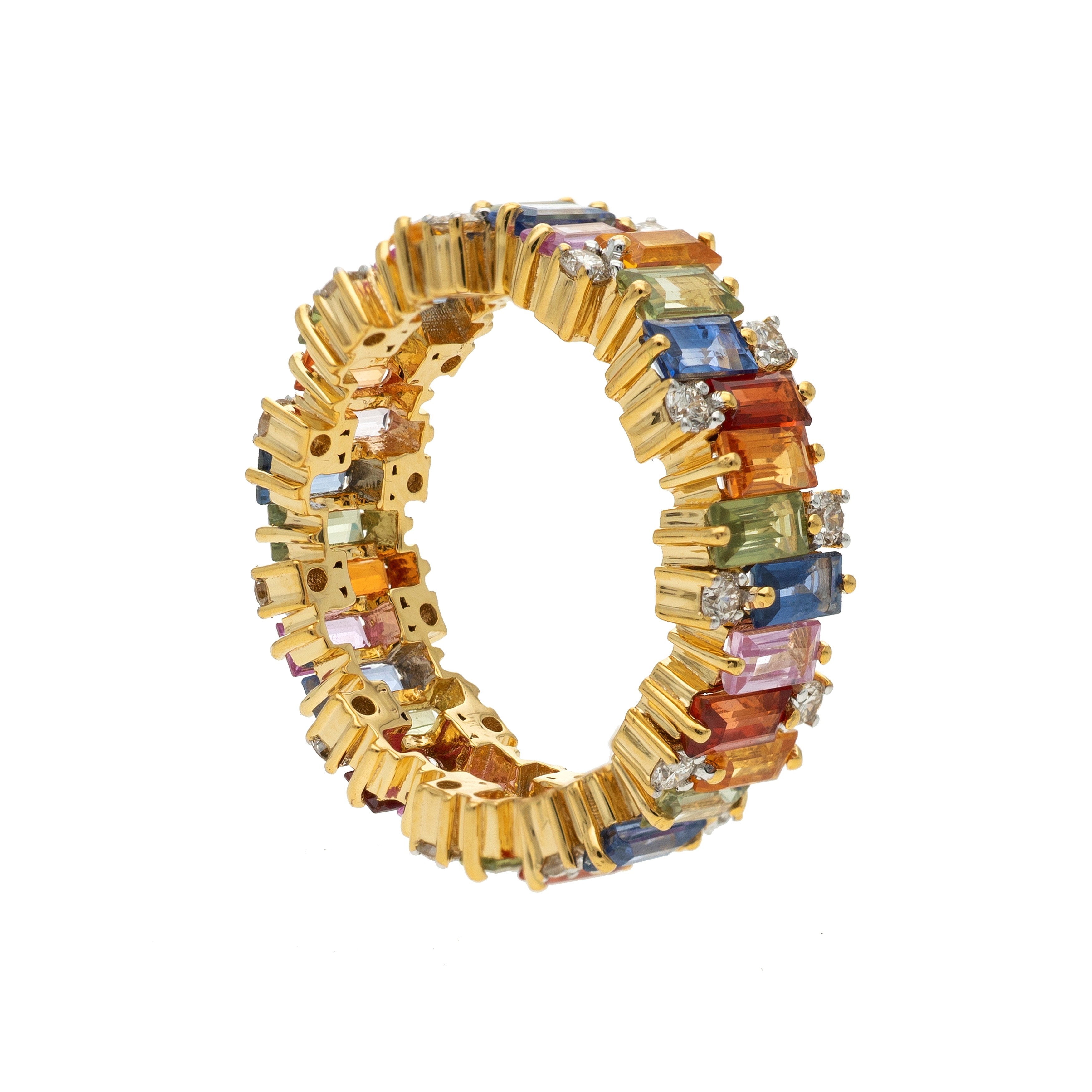  Inel Aur Galben 18k, Safire Multicolore 4.86 ct, Diamante 0.55 ct 1