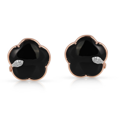  Cercei Aur Roz 14K, Onix Negru 26.50 Ct, Diamante 0.14 Ct 1