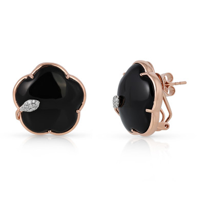  Cercei Aur Roz 14K, Onix Negru 26.50 Ct, Diamante 0.14 Ct 2
