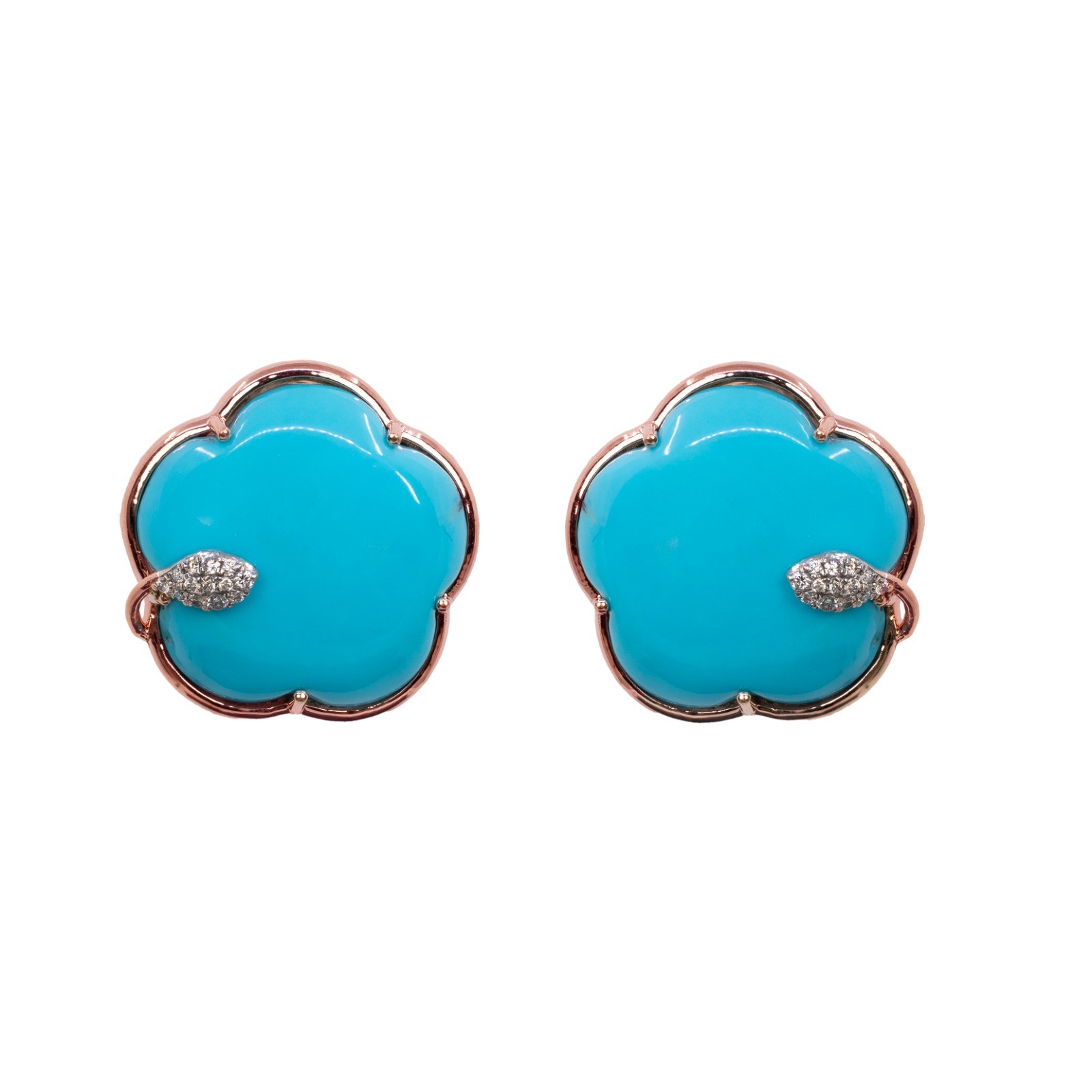  Cercei Aur Roz 14K, Turquoise 30.00 Ct, Diamante 0.14 Ct 1