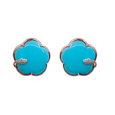 Cercei Aur Roz 14K, Turquoise 30.00 Ct, Diamante 0.14 Ct 1