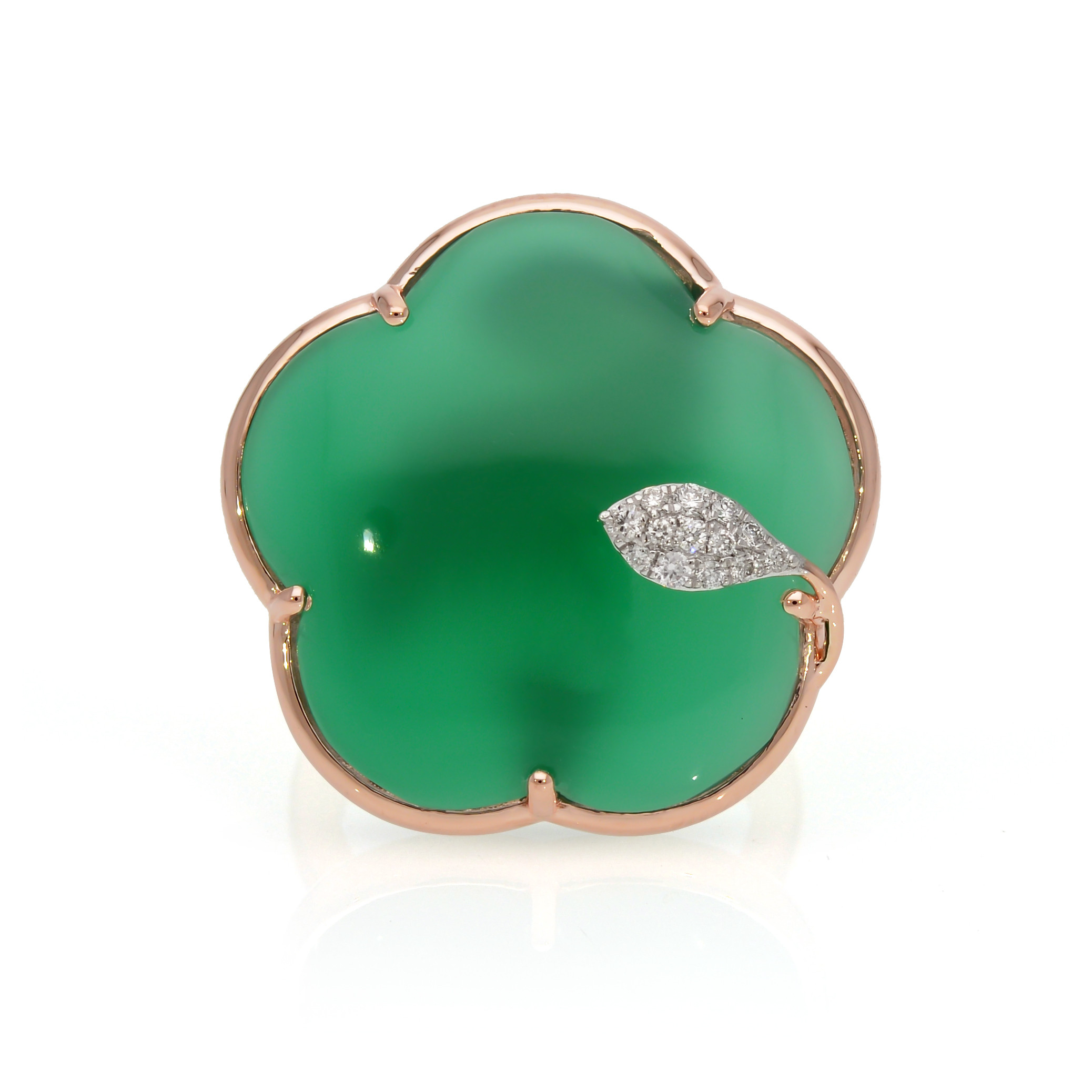  Inel Aur Roz 14K, Onix Verde 21.30 ct, Diamante 0.12 Ct 1