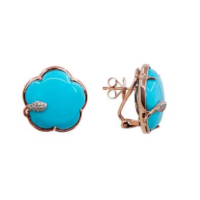  Cercei Aur Roz 14K, Turquoise 30.00 Ct, Diamante 0.14 Ct 2