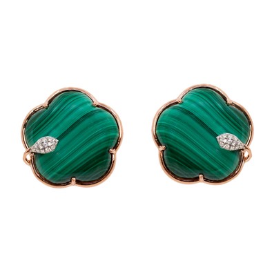  Cercei Aur Roz 14K, Malachite 47.50 Ct, Diamante 0.14 Ct 1