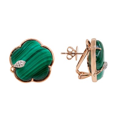  Cercei Aur Roz 14K, Malachite 47.50 Ct, Diamante 0.14 Ct 2