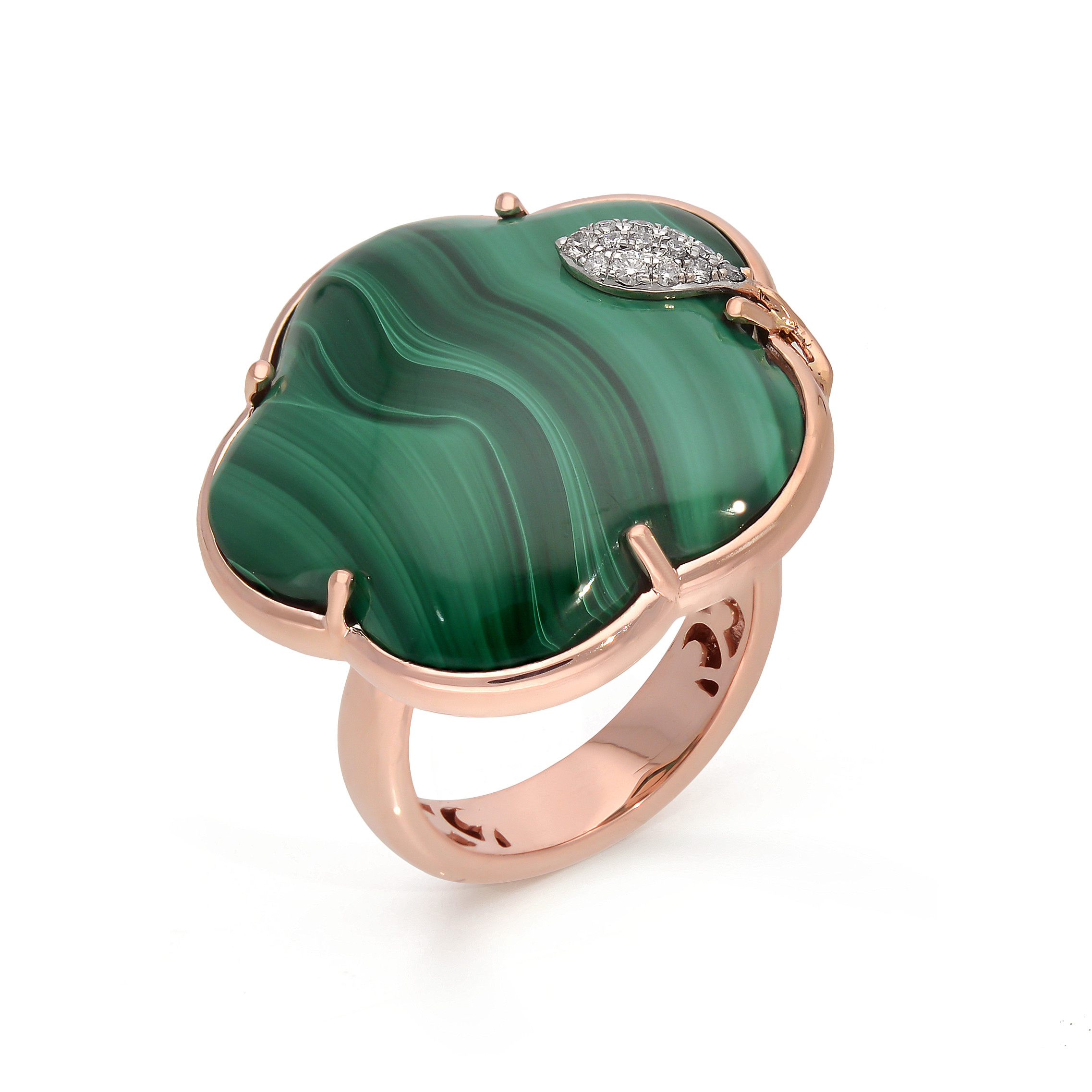  Inel Aur Roz 14K, Malachite 30.80 ct, Diamante 0.12 Ct 3