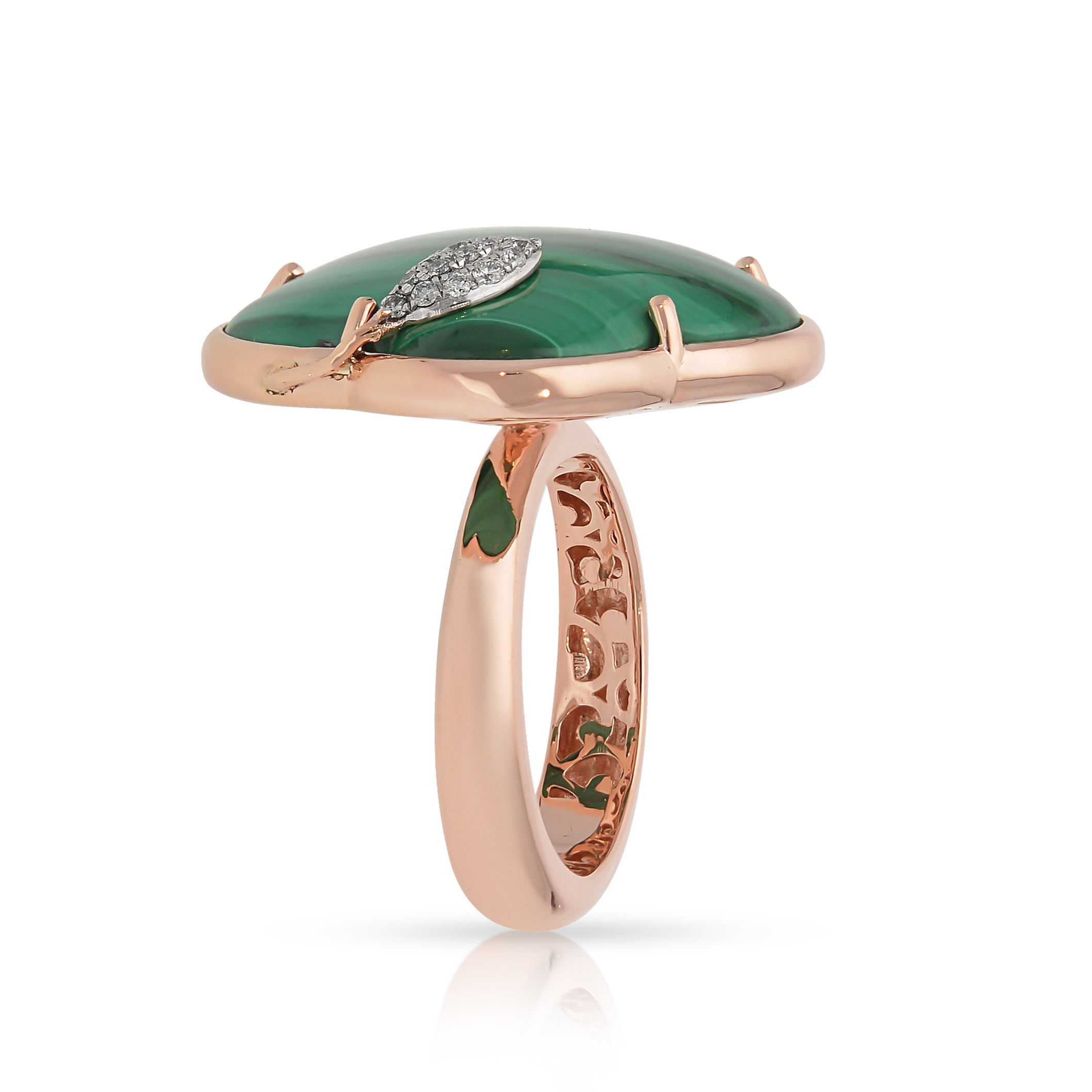 Inel Aur Roz 14K, Malachite 30.80 ct, Diamante 0.12 Ct 4
