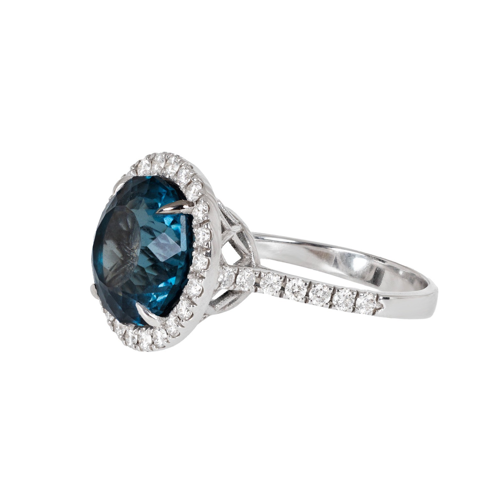  Inel Aur Alb 18K, London Topaz 7.93 Ct,  Diamante 0.77 Ct 2