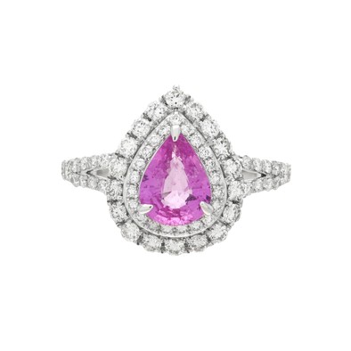  Inel Aur Alb 18k, Safir Roz 1.05 ct, Diamante 0.90 ct 1