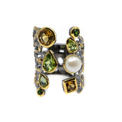  Inel Argint 925, Peridot, Citrin,  Perla, Tsavorite 1