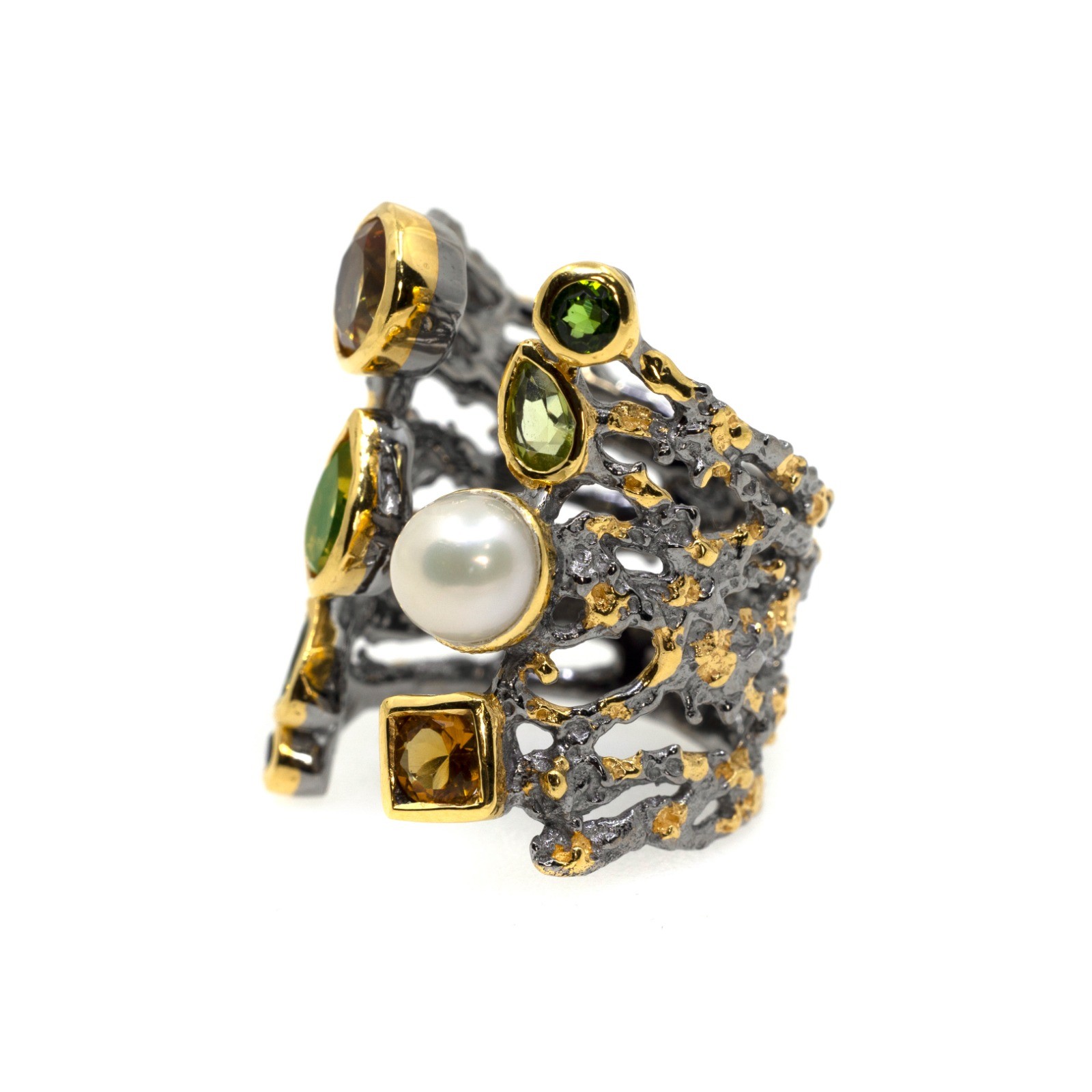  Inel Argint 925, Peridot, Citrin,  Perla, Tsavorite 2