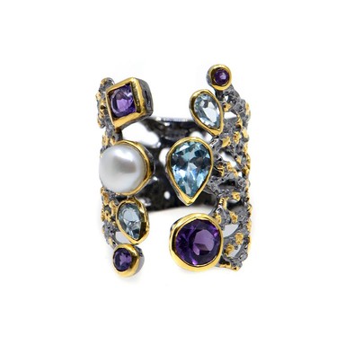  Inel Argint 925, Ametist, Topaz, Perla 1