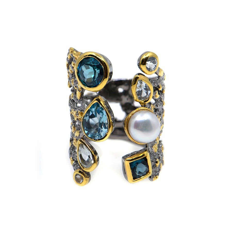  Inel Argint 925, Topaz, Perla 1