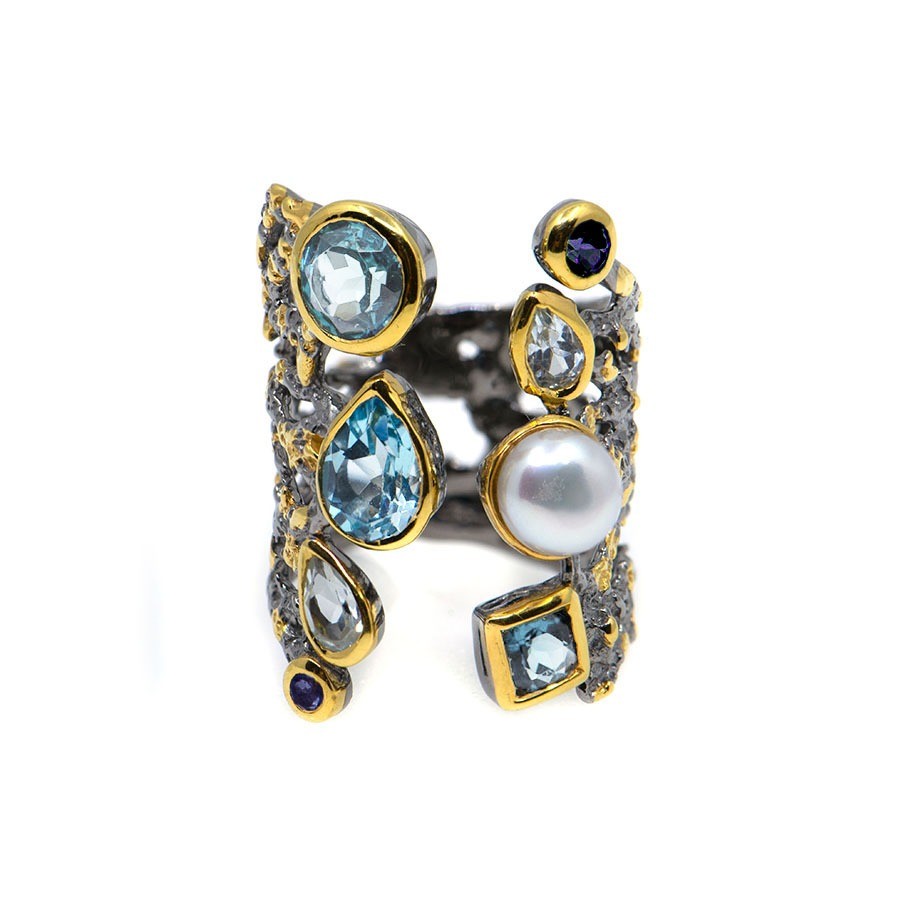  Inel Argint 925, Topaz, Perla, Safire 1