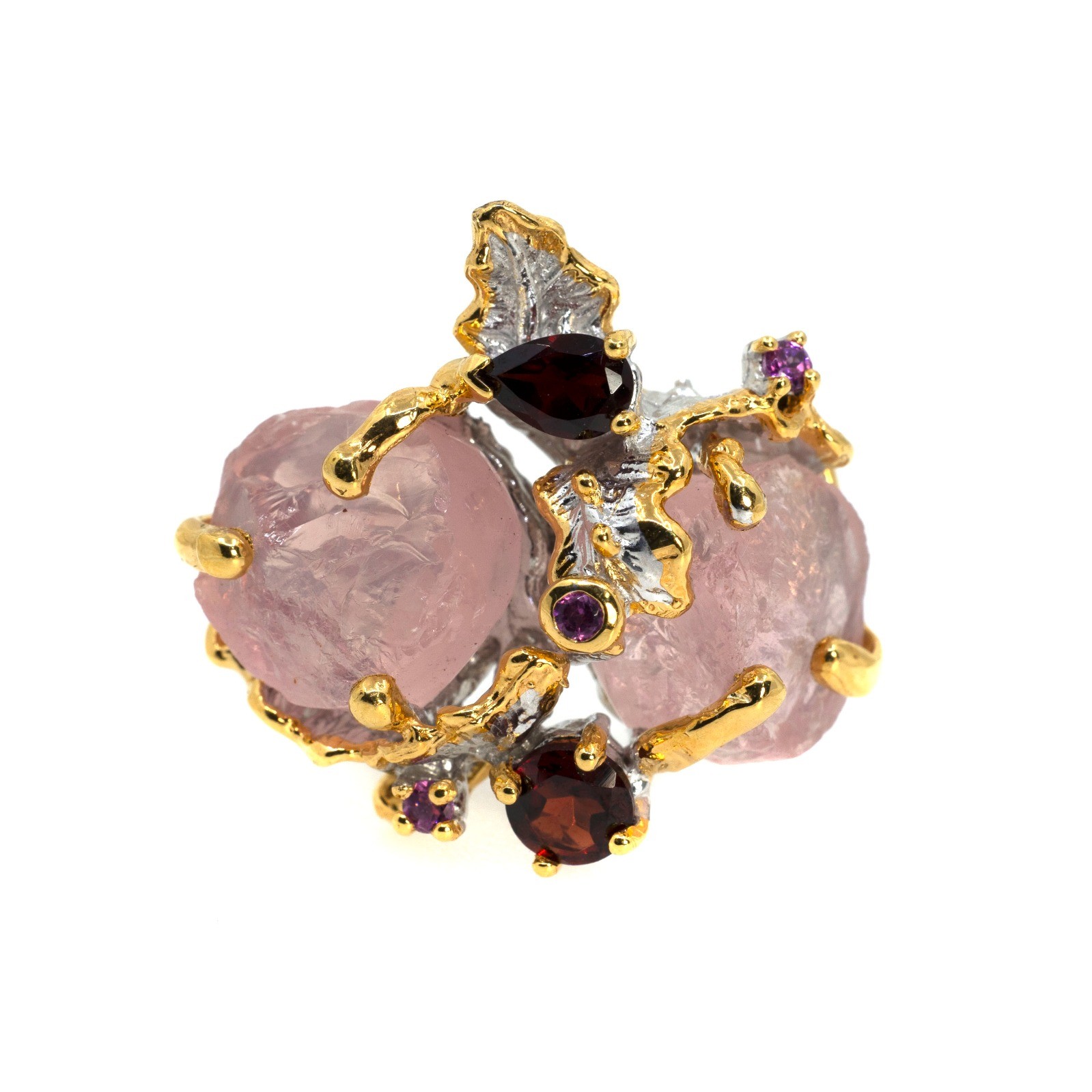  Inel Argint 925, Cuart Roz Brut, Rodolit, Granat 1