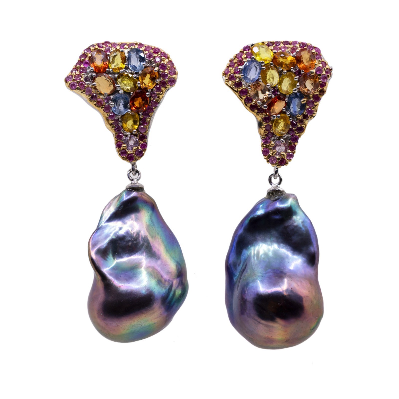  Cercei Argint 925, Perle Tahiti, Safire Fancy, Rodolite 1