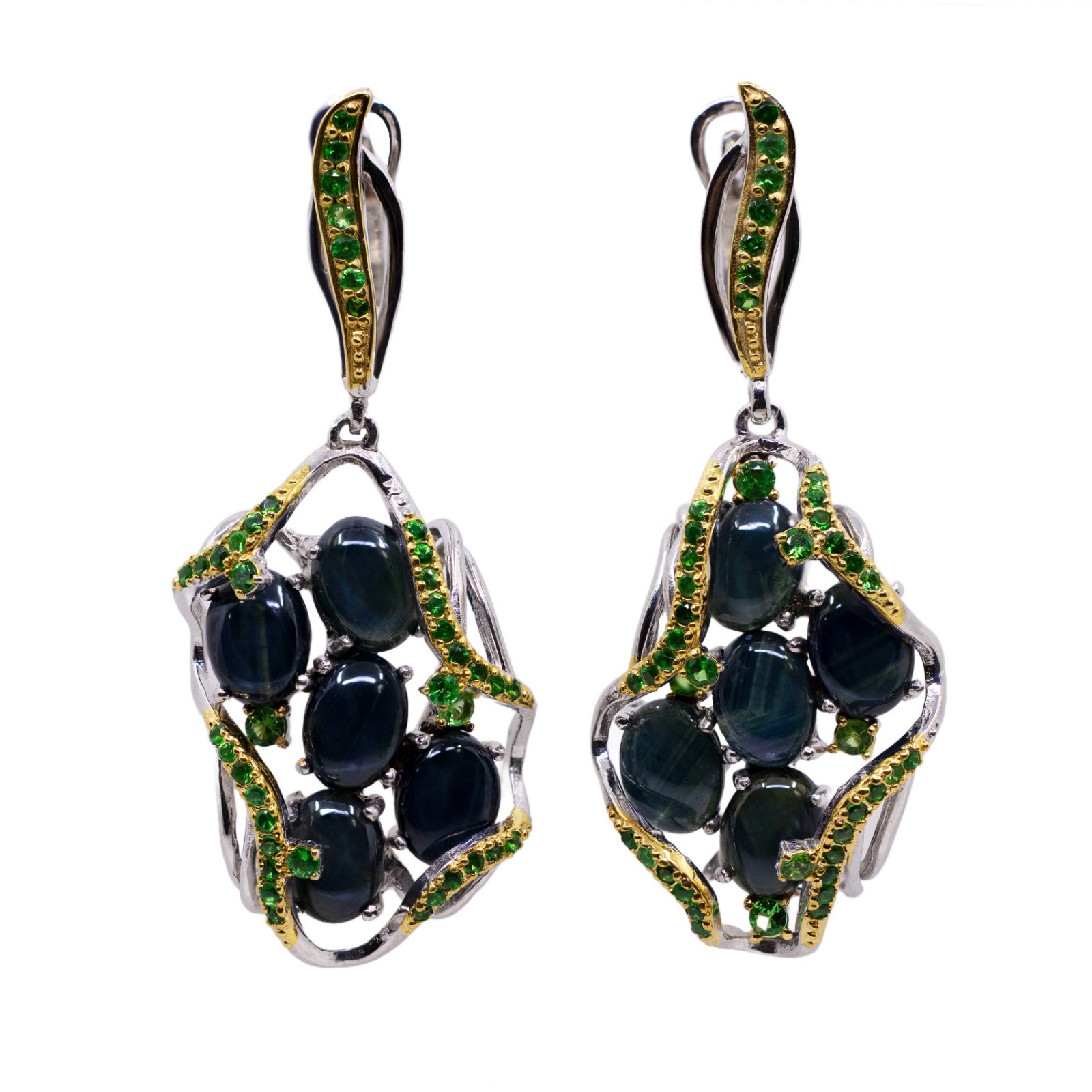  Cercei Argint 925, Safire Star, Tsavorite 1