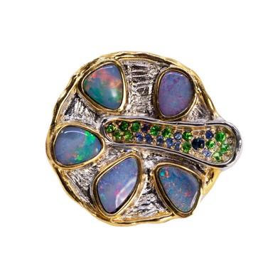  Inel Argint 925, Opal , Tsavorite, Safire 1