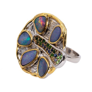  Inel Argint 925, Opal , Tsavorite, Safire 3