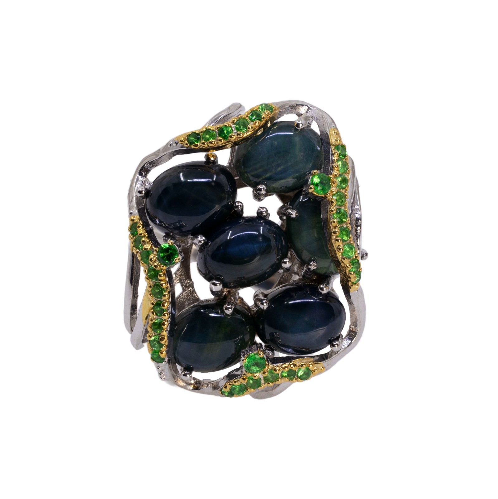  Inel Argint 925, Safire Star, Tsavorite 1