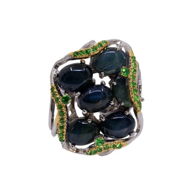  Inel Argint 925, Safire Star, Tsavorite 1