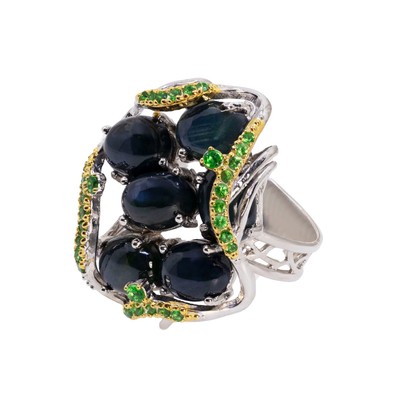  Inel Argint 925, Safire Star, Tsavorite 3