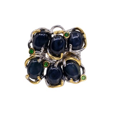  Inel Argint 925, Safire Star, Tsavorite 1