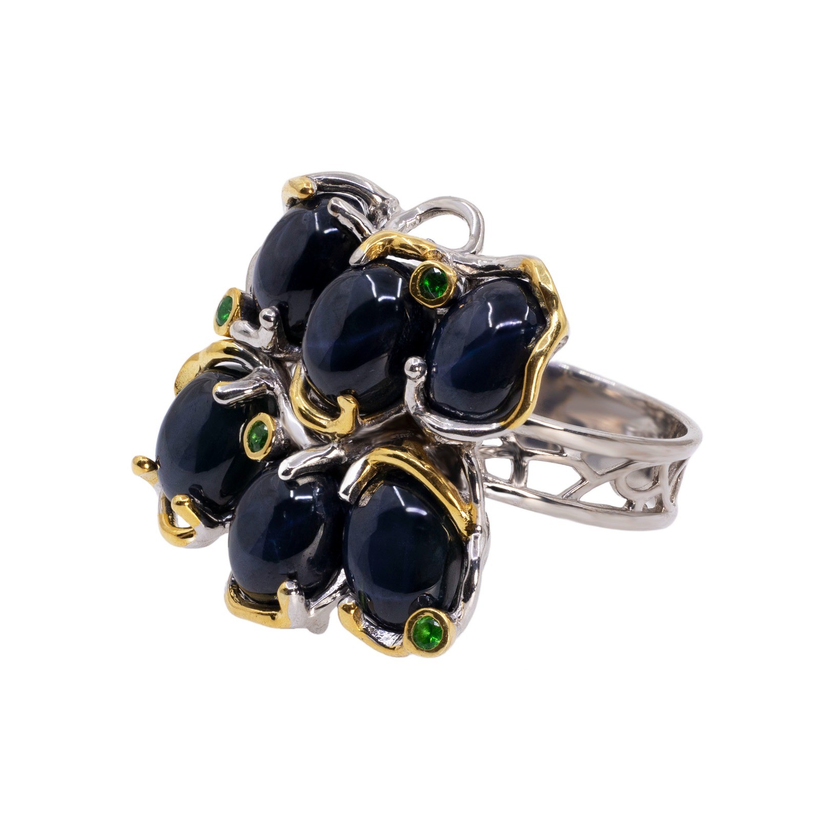  Inel Argint 925, Safire Star, Tsavorite 3