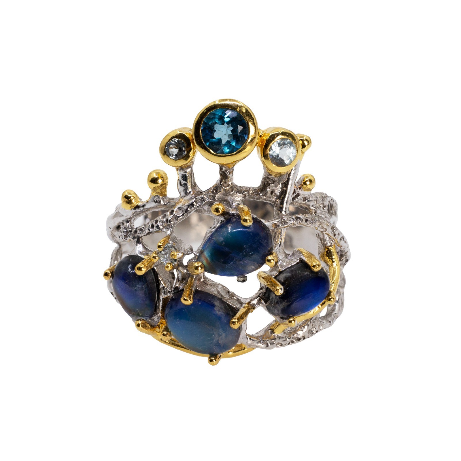  Inel Argint 925, Spectrolite,  Sky Topaz, London Topaz 1