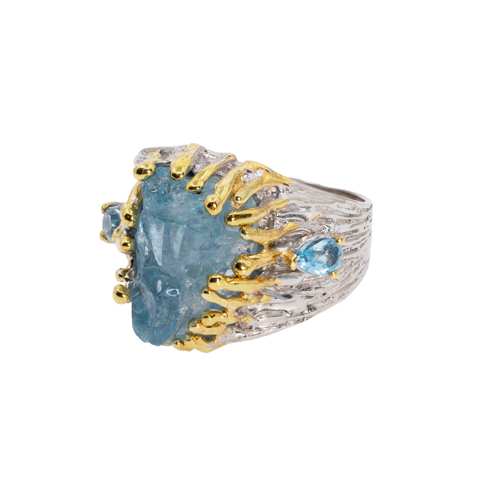  Inel Argint 925, Aquamarin brut, Topaz 2