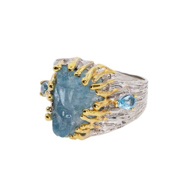  Inel Argint 925, Aquamarin brut, Topaz 2