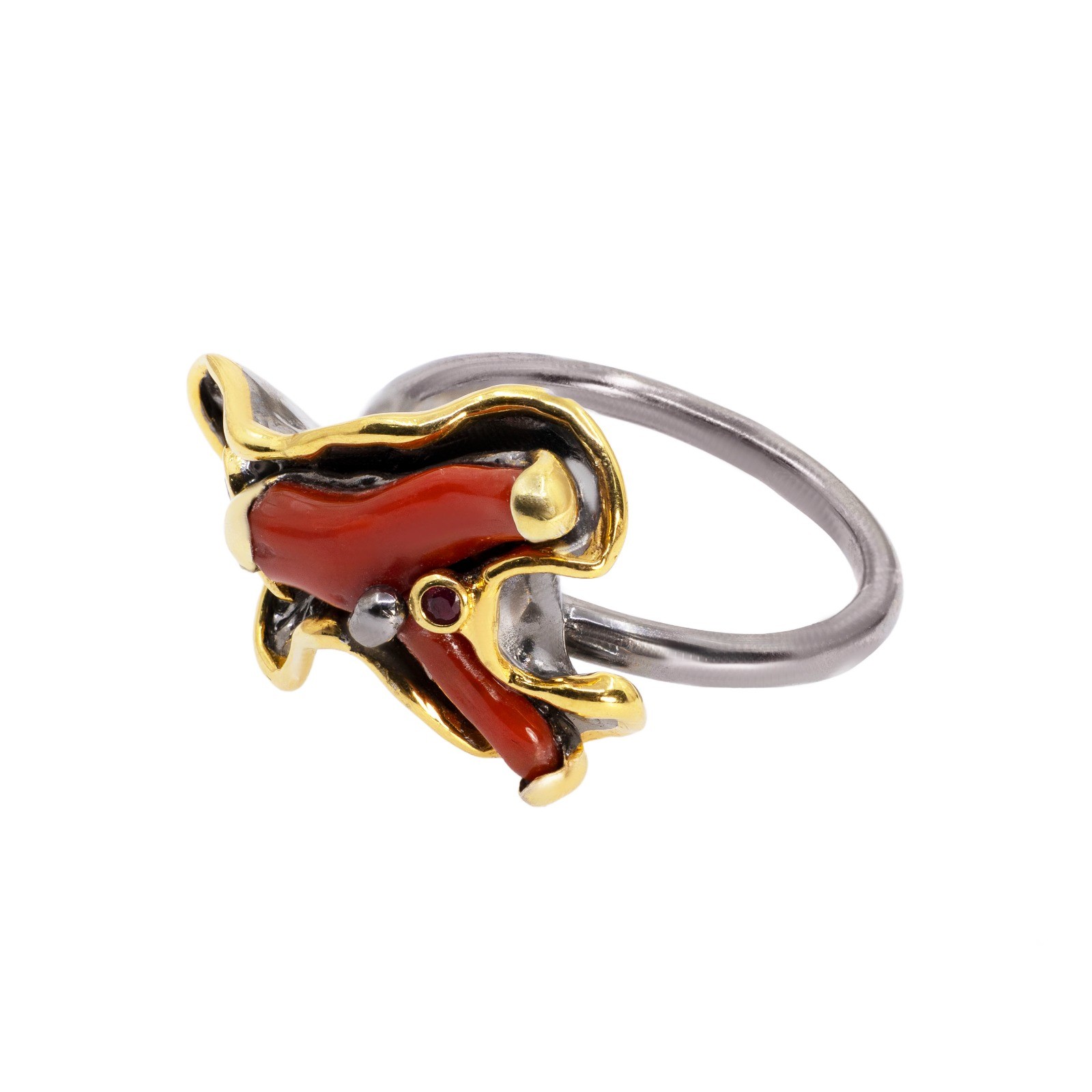  Inel Argint 925, Coral, Safir Roz 3