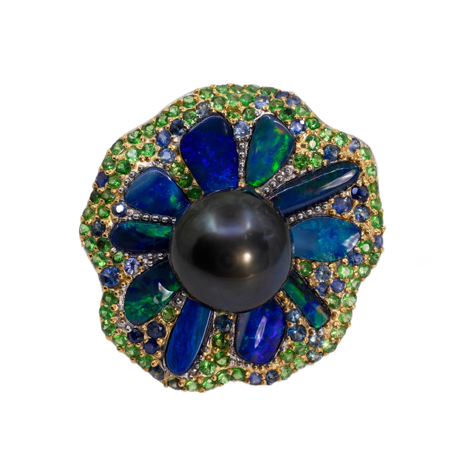 Inel Argint 925,  Perla Tahiti,  Opal Australian, Tsavorite, Safire 1