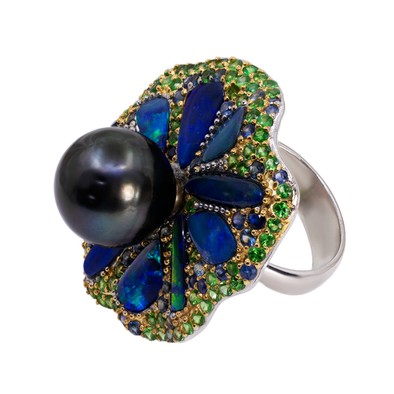  Inel Argint 925,  Perla Tahiti,  Opal Australian, Tsavorite, Safire 3